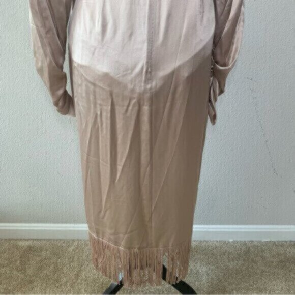 NWT Cinq A Sept Page Fringe Trim Silk Midi Wrap Dress - Picture 6 of 15